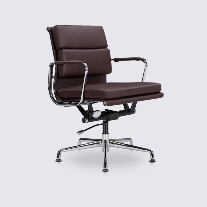 chaise de bureau style eames ergonomique design cuir marron foncé chocolat soft pad pieds fixe