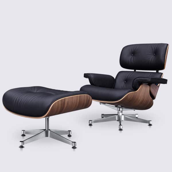 meilleure copie fauteuil lounge eams replica lounge chair et ottoman eames en cuir noir et bois de noyer base alu poli chromé fauteuil pivotant