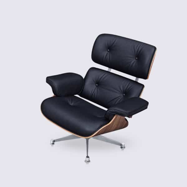 meilleure copie fauteuil lounge eams replica lounge chair et ottoman eames en cuir noir et bois de noyer base alu poli chromé