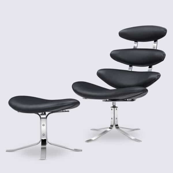 copie chaise corona poul volther ej5 fauteuil lounge en cuir noir pivotant design moderne