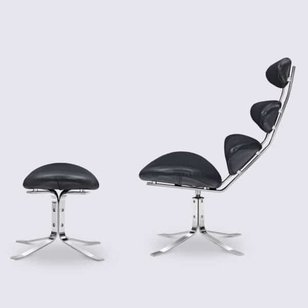 replica chaise corona poul volther ej5 fauteuil lounge en cuir noir pivotant avec ottoman design moderne