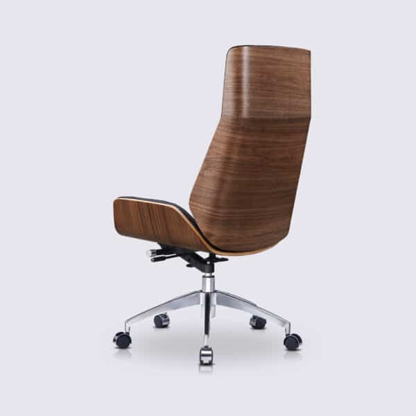 chaise de bureau en cuir noir nordic bois de noyer design eames avec roulette aluminium dossier haut