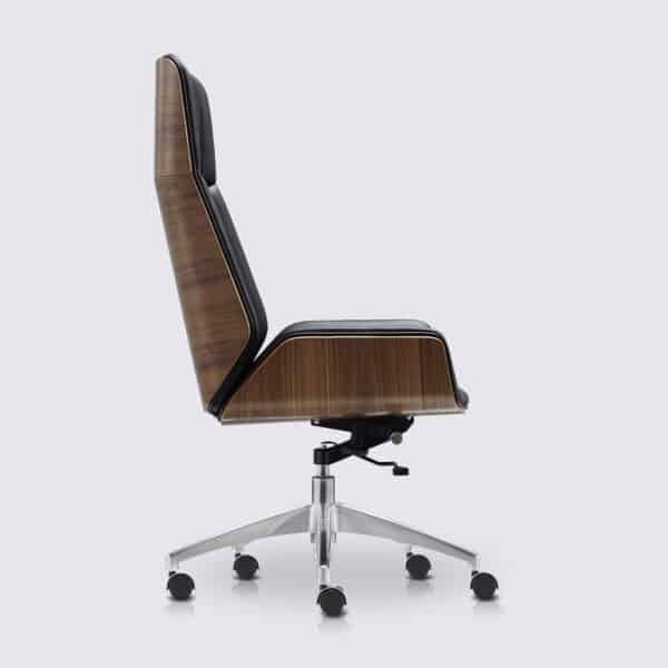 chaise de bureau design eames en cuir noir bois de noyer avec roulette dossier haut nordic