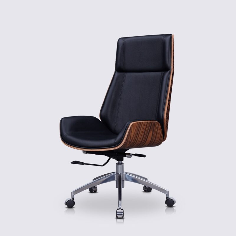 chaise de bureau en cuir noir nordic style charles eames bois de palissandre dossier haut scandinave