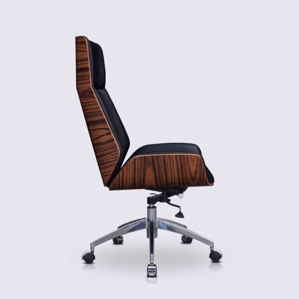 chaise de bureau en cuir noir nordic style charles eames bois de palissandre avec roulette aluminium dossier haut scandinave