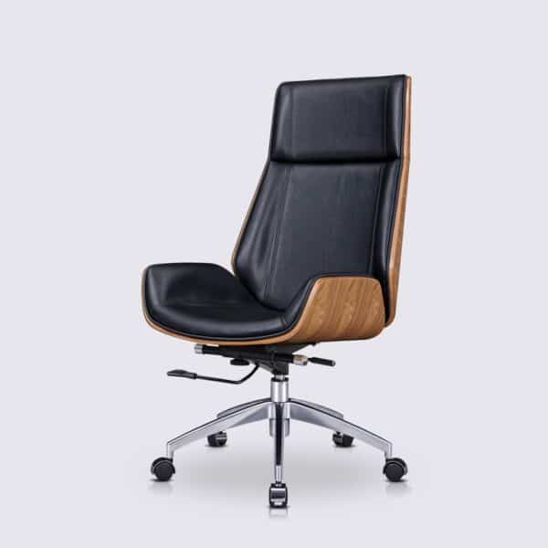 fauteuil de bureau scandinave en cuir noir design eames bois de frêne dossier haut nordic