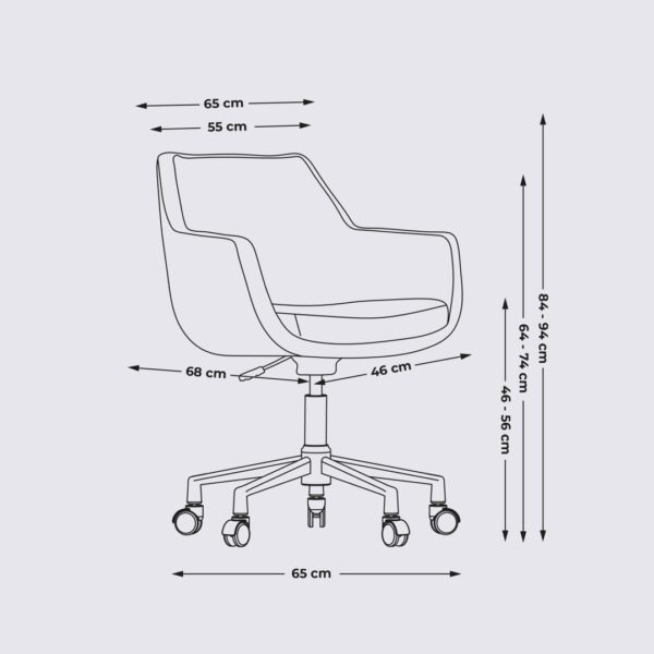 dimension chaise de bureau scandinave emma avec roulette et accoudoir base noir matte